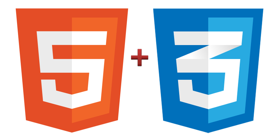 HTML and CSS logos, two shield shapes, one orange and one blue, with the numbers 5 and 3 on each respectively, representing the version numbers.
