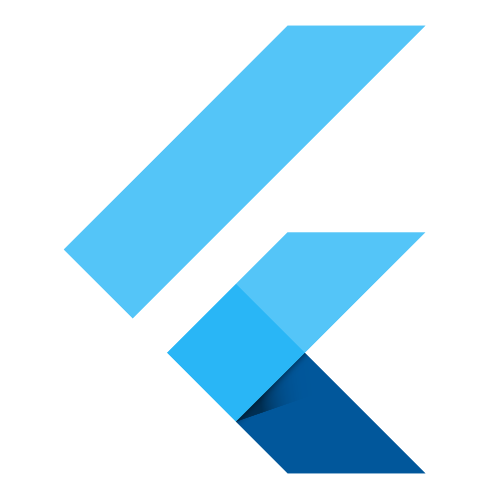 Flutter logo: A simple blue F made to look vaguely similar to the wings of a bird.